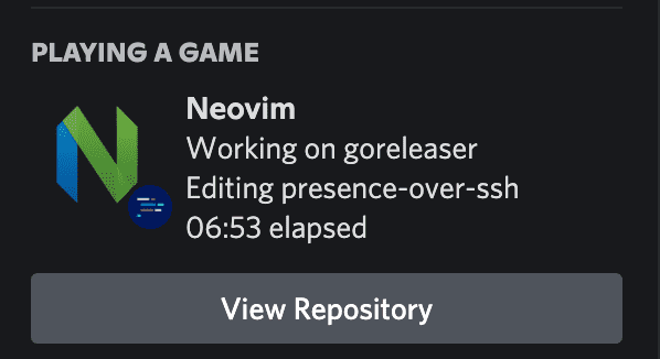 Example Rich Presence Status coming from neovim over SSH.