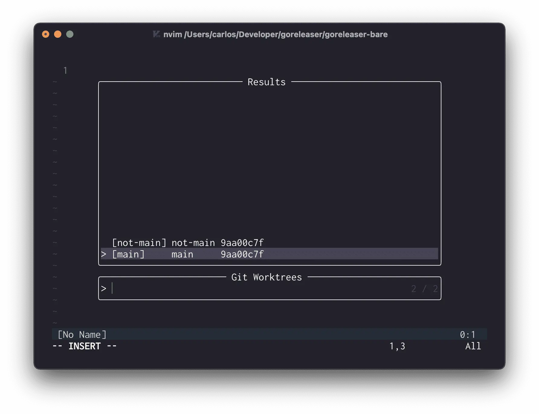 Pressing leader-gws: switch between existing work trees.