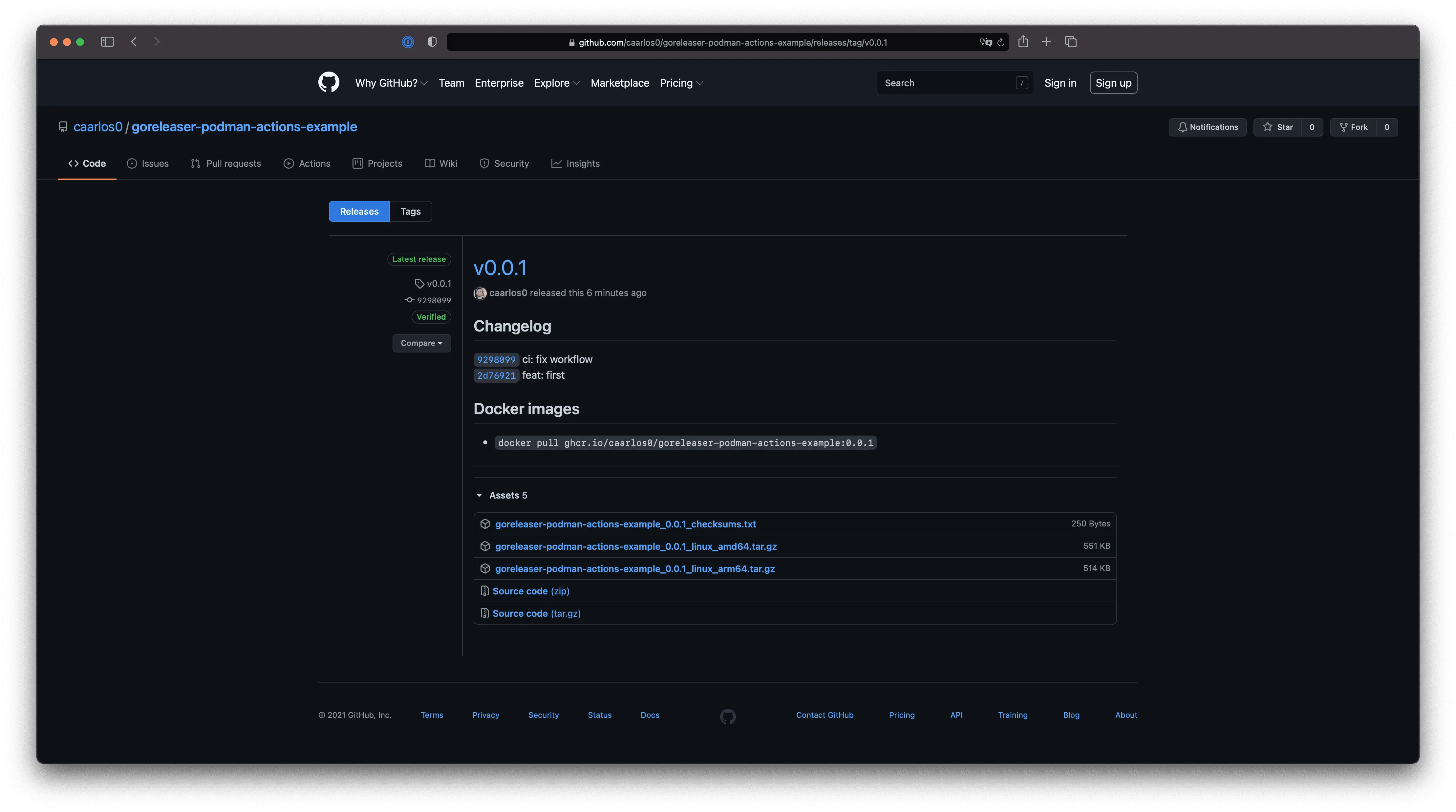 GitHub Release - the changelog, assets and our multi-platform Docker image