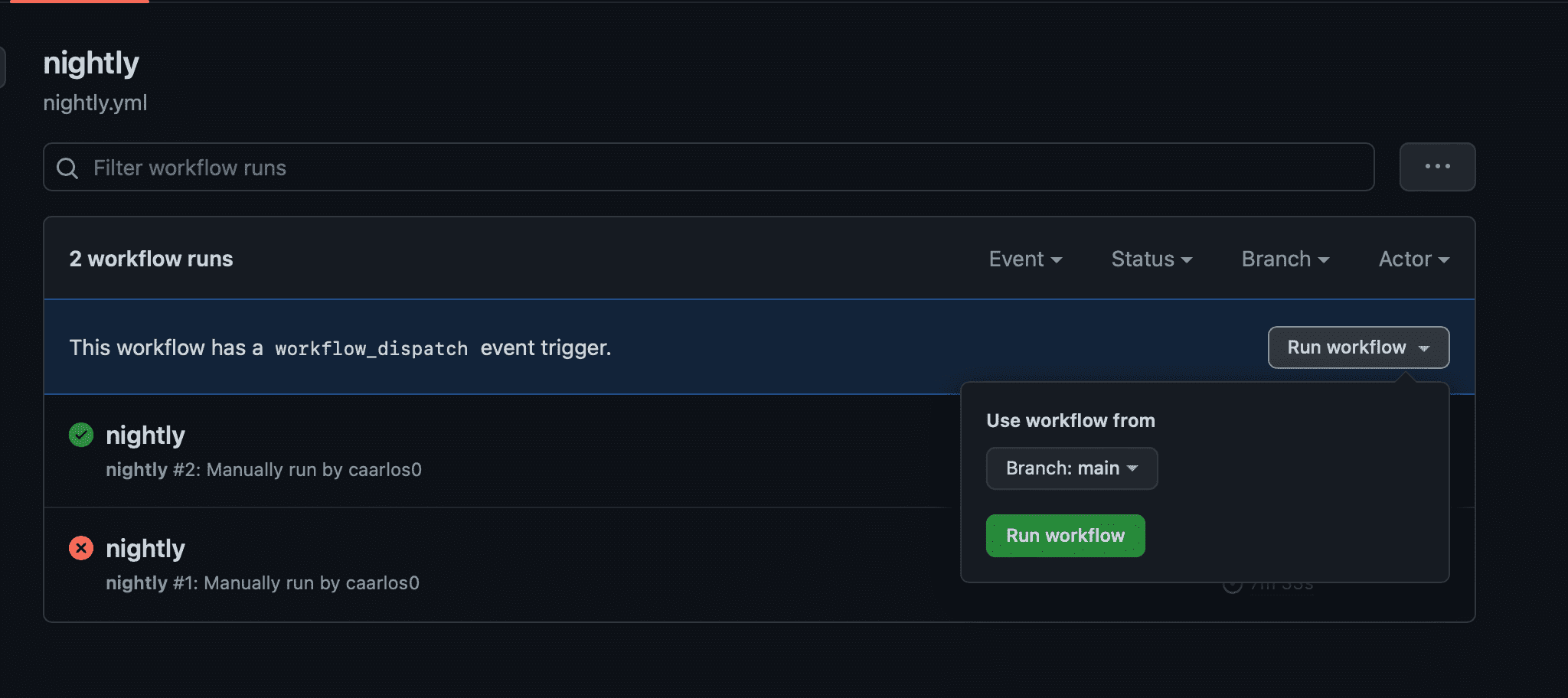 GitHub actions Run workflow