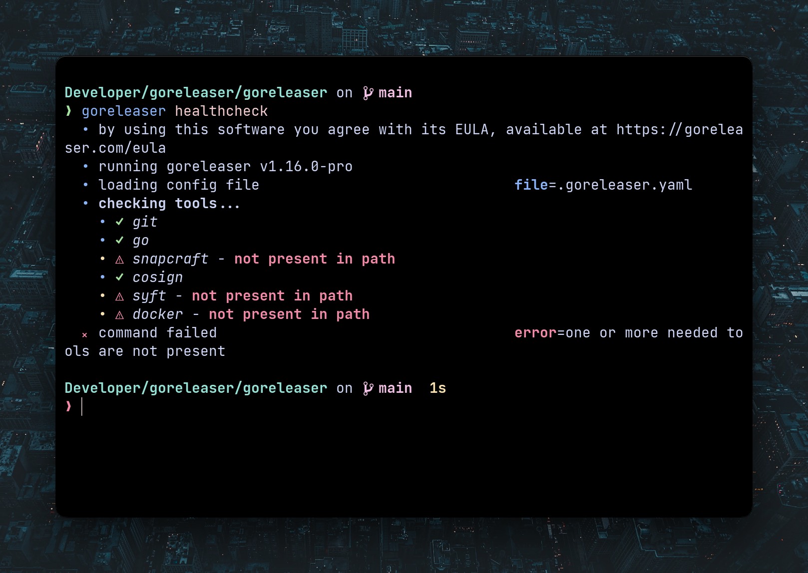 goreleaser healthcheck