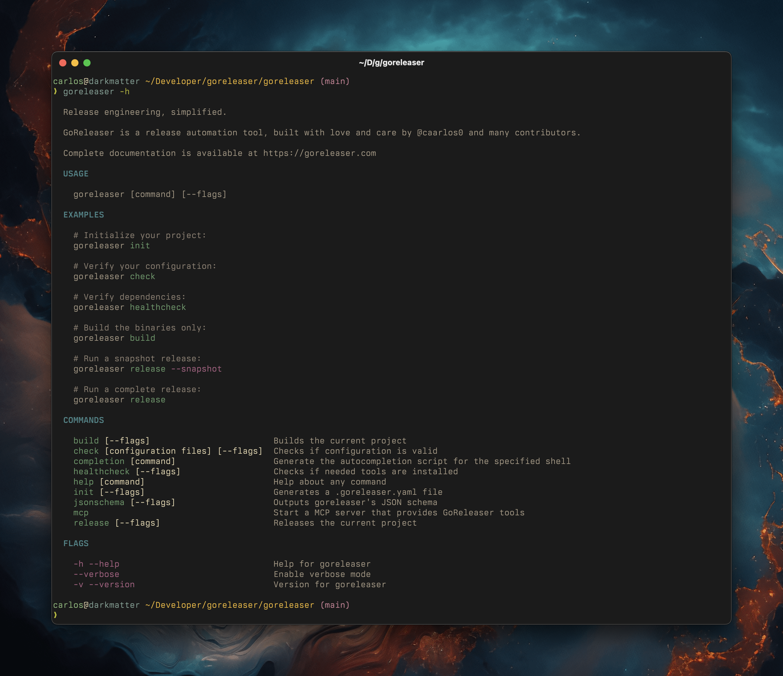 New output of 'goreleaser --help'