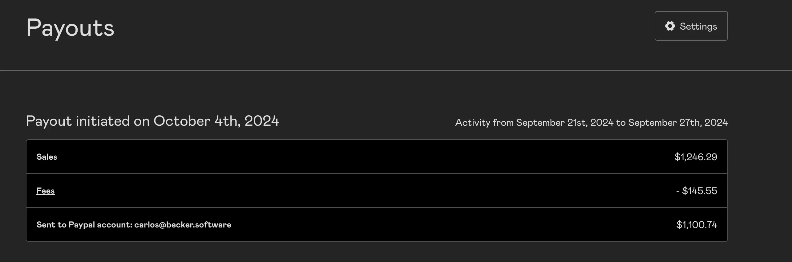 Gumroad’s payouts page