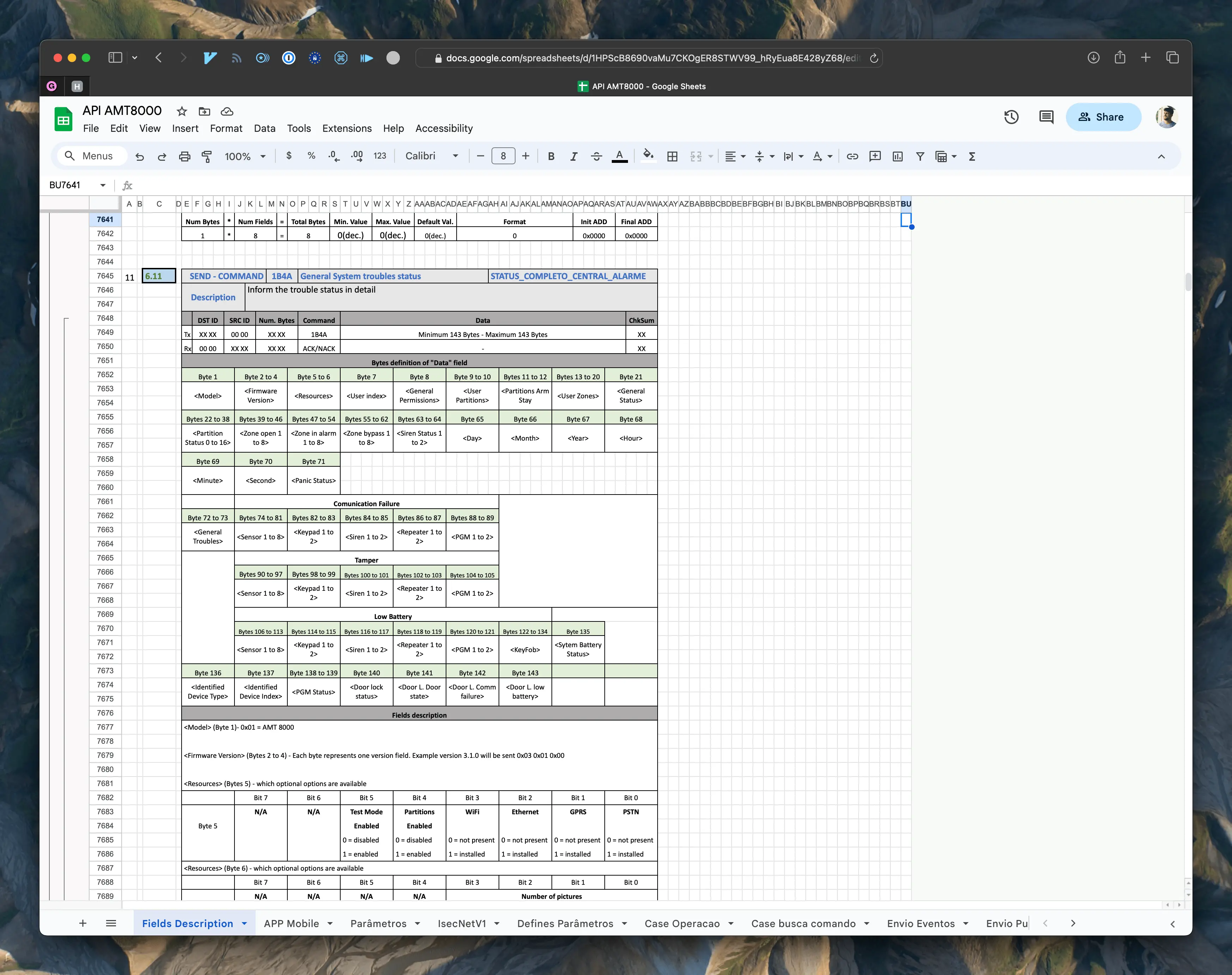 The API ‘documentation’ imported into Google Sheet